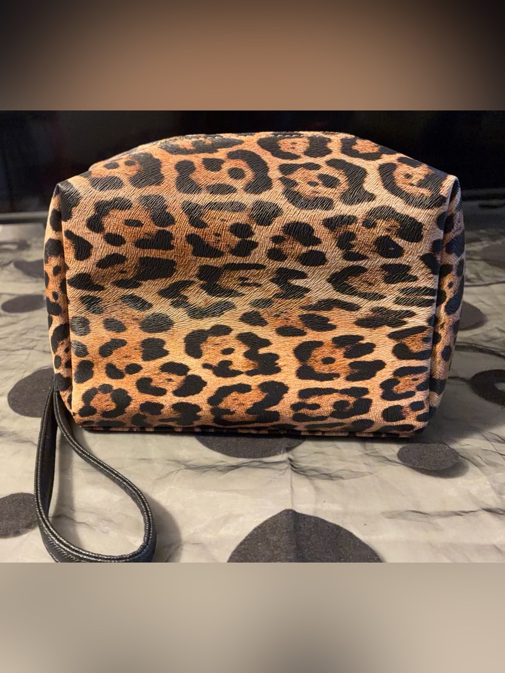 Leopard Print Wristlet Cosmetic Bag - Brown/Black